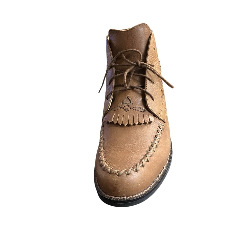 Ariat Leather Kiltie Festival Western Ankle Boots Made In Brazil Moc Toe‎ Tan 8 - Picture 2 of 16